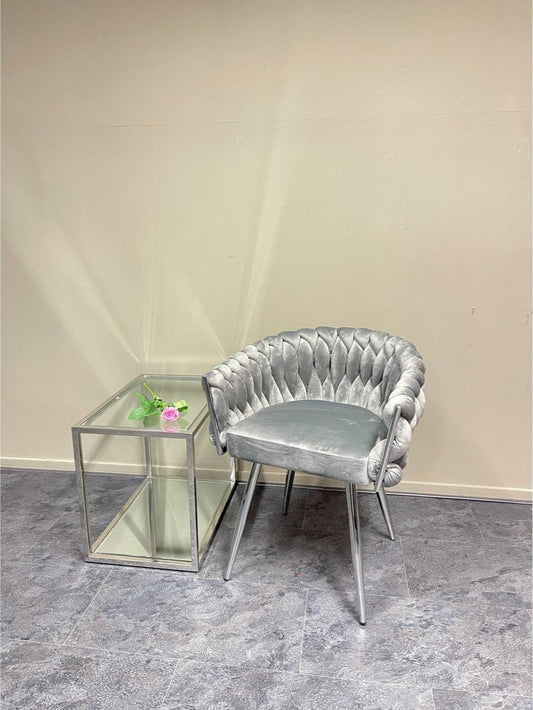 Eva Stuhl Samt Grau Chromgestell