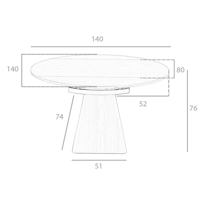 Ausziehbarer Esstisch aus Walnussholz und pyramidenförmiger quadratischer Sockel