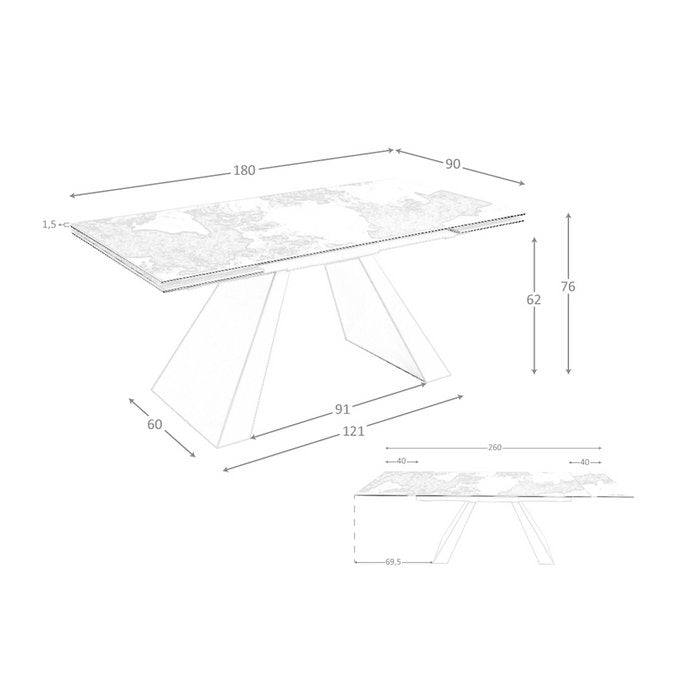 Ausziehbarer rechteckiger Esstisch aus Porzellanmarmor 1124