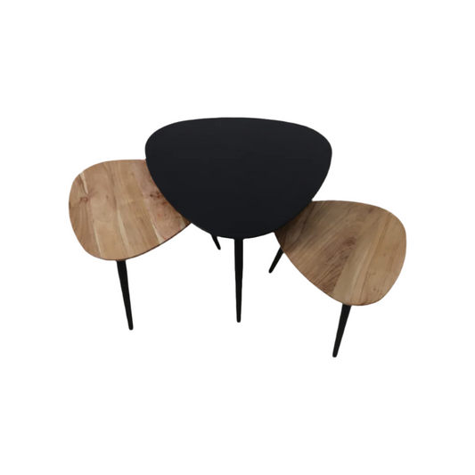 Couchtische Zürich - Natur/Schwarz - Akazienholz/Eisen - 3er-Set